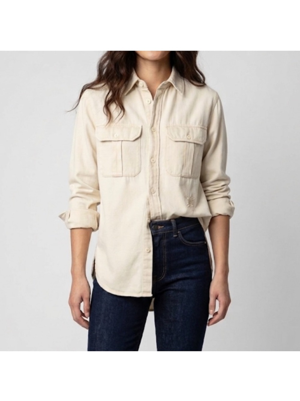 Zadig & Voltaire Teros Cotton Twill Button Down Shirt Cream Size Medium New
